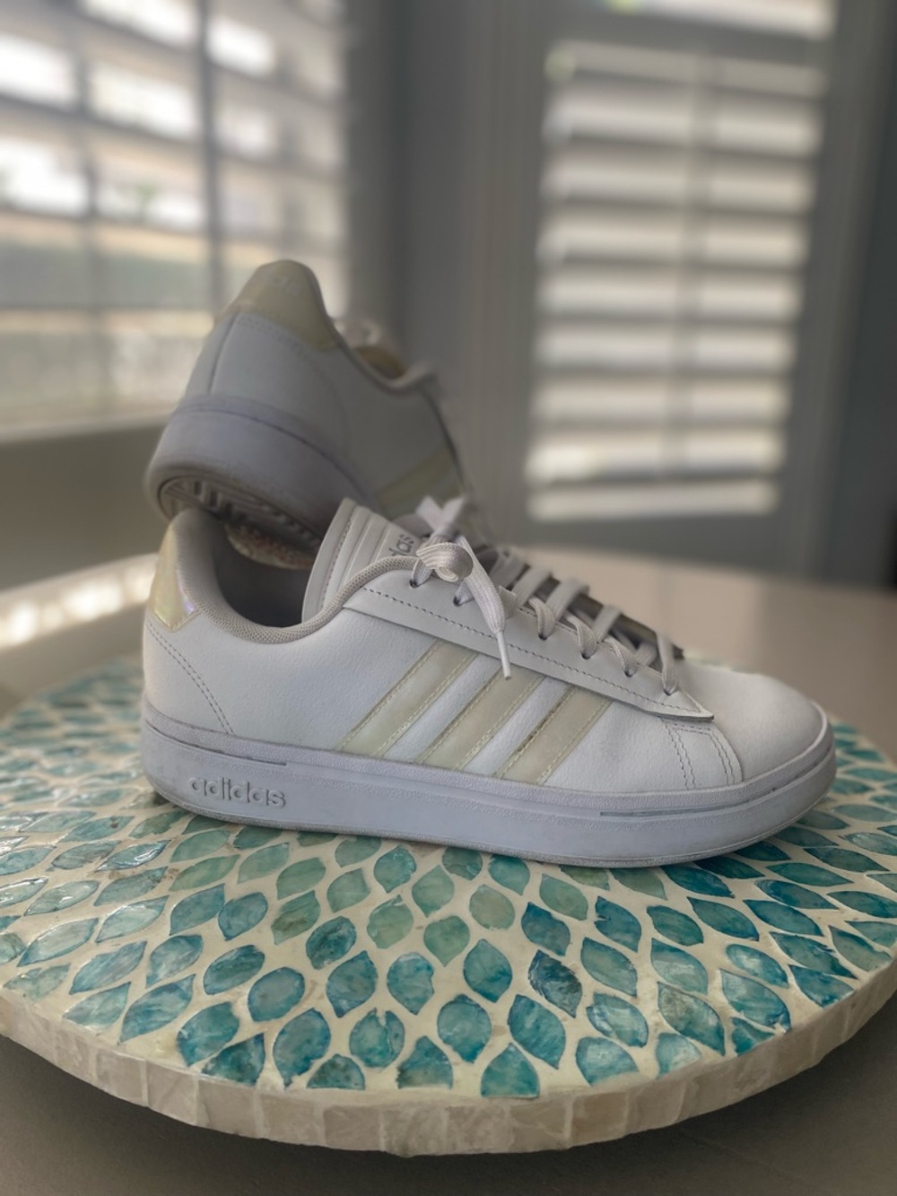 adidas White Leather Sneakers with Pearlescent Accents